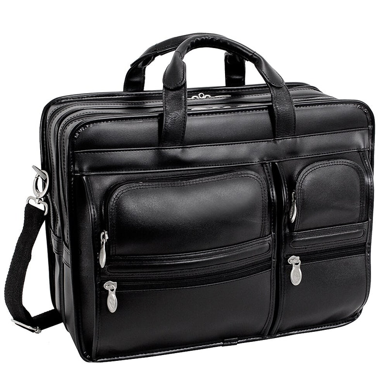 McKlein Clinton P Series Leather Briefcase, Laptop Compatible, Rolling, Black (88445)