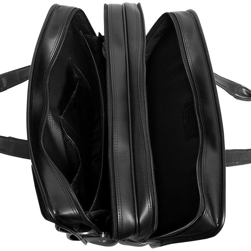 McKlein Clinton P Series Leather Briefcase, Laptop Compatible, Rolling, Black (88445)
