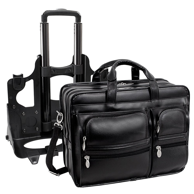 McKlein Clinton P Series Leather Briefcase, Laptop Compatible, Rolling, Black (88445)