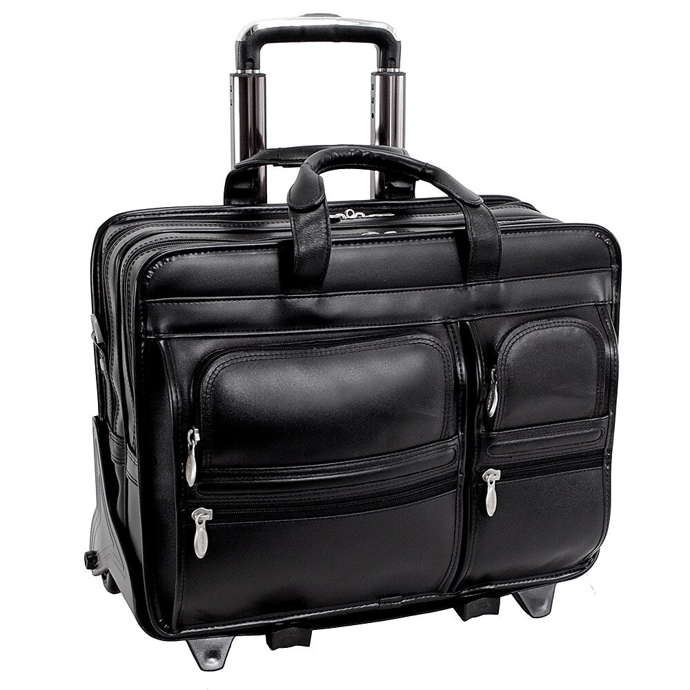 McKlein Clinton P Series Leather Briefcase, Laptop Compatible, Rolling, Black (88445)