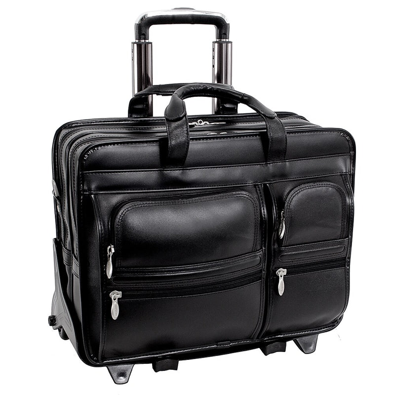 McKlein Clinton P Series Leather Briefcase, Laptop Compatible, Rolling, Black (88445)