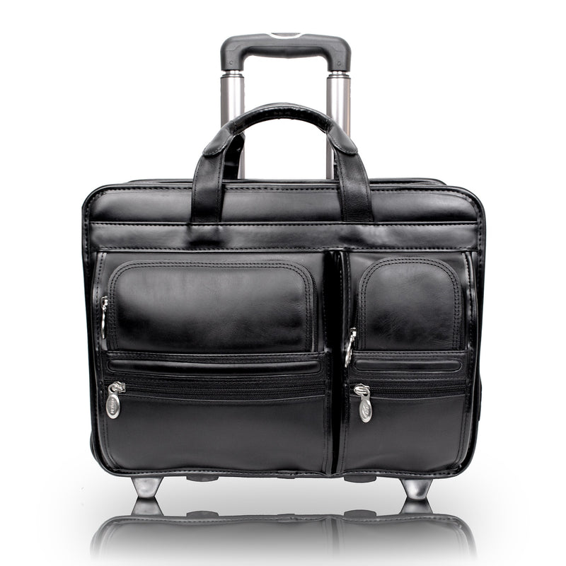 McKlein Clinton P Series Leather Briefcase, Laptop Compatible, Rolling, Black (88445)