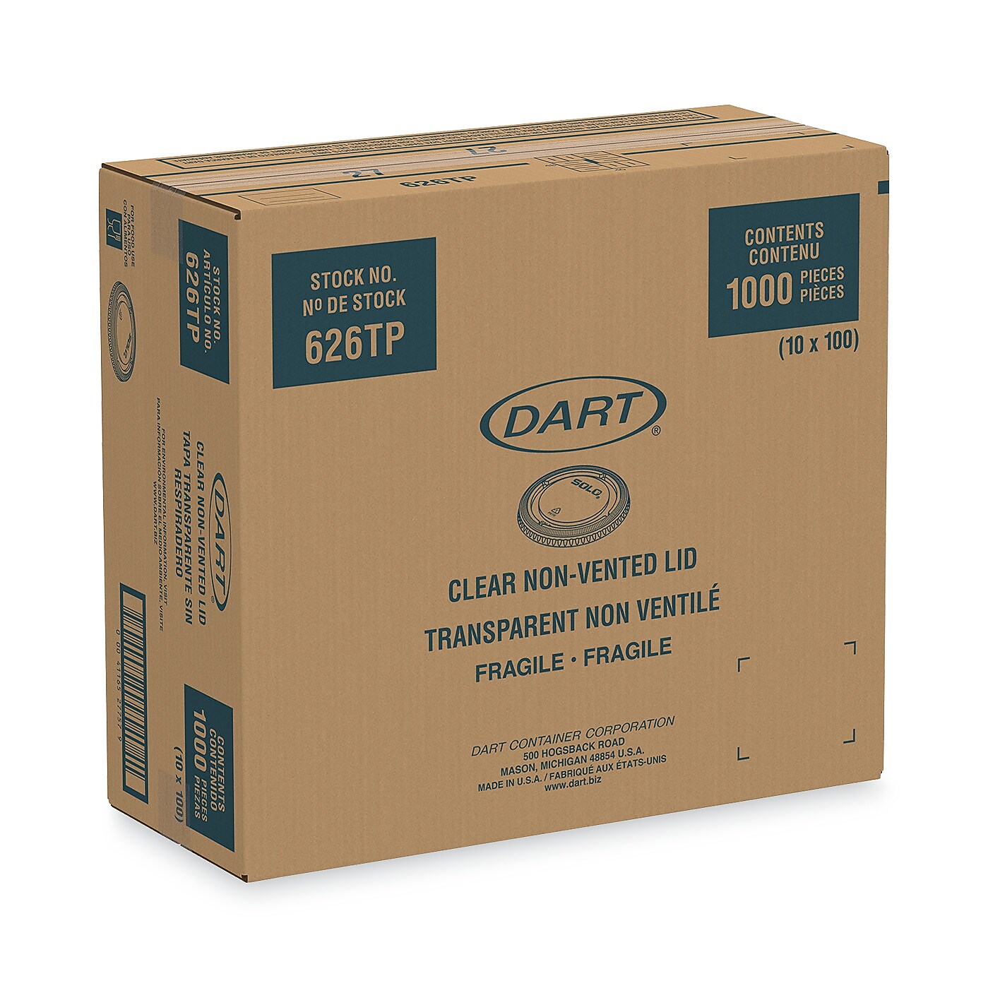 Dart PETE Plastic Flat Cold Cup Lids, Fits 12 oz to 16 oz Cups, Clear, 1,000/Carton