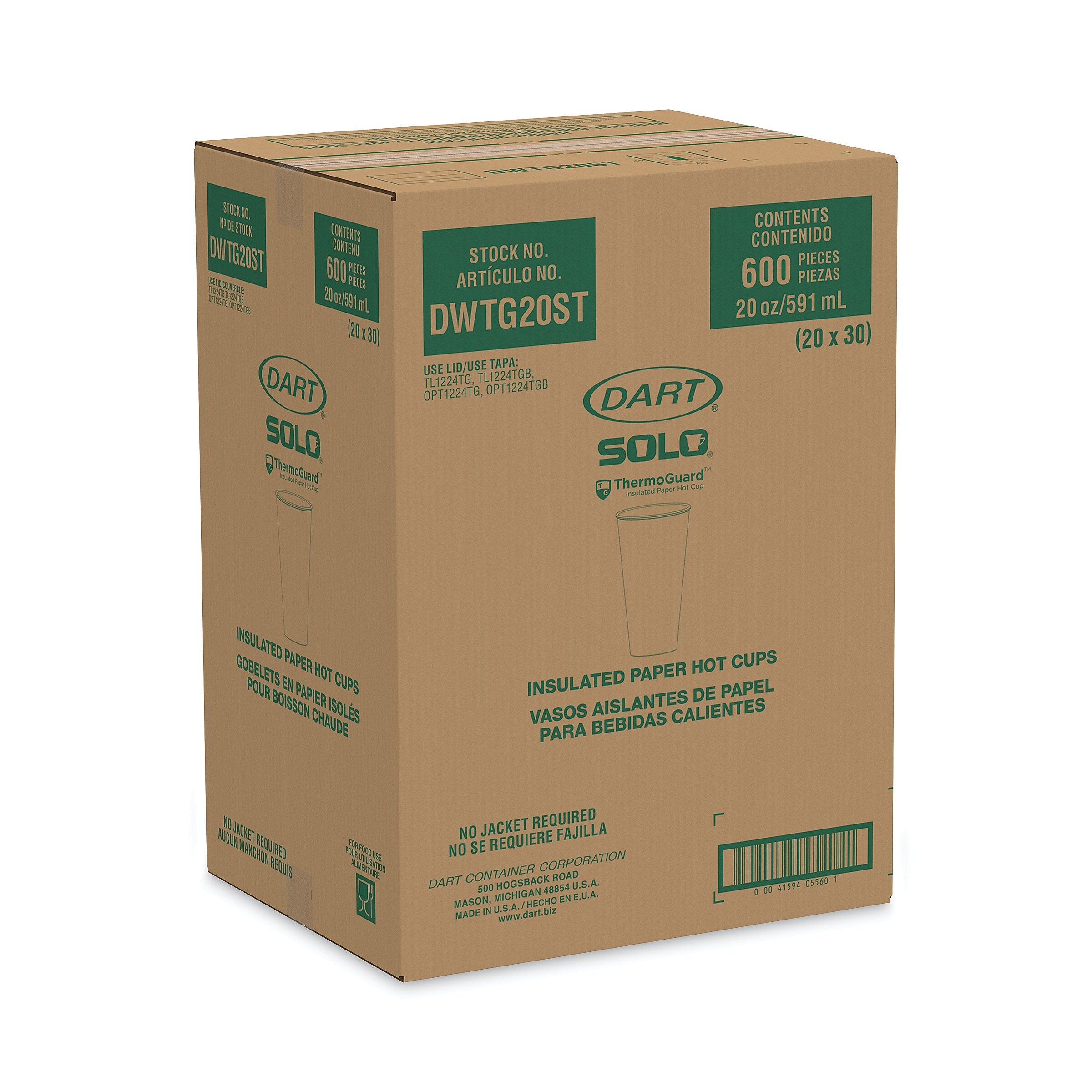 Dart Thermoguard Insulated Paper Hot Cups, 20 oz., Steam Print, 600/Carton