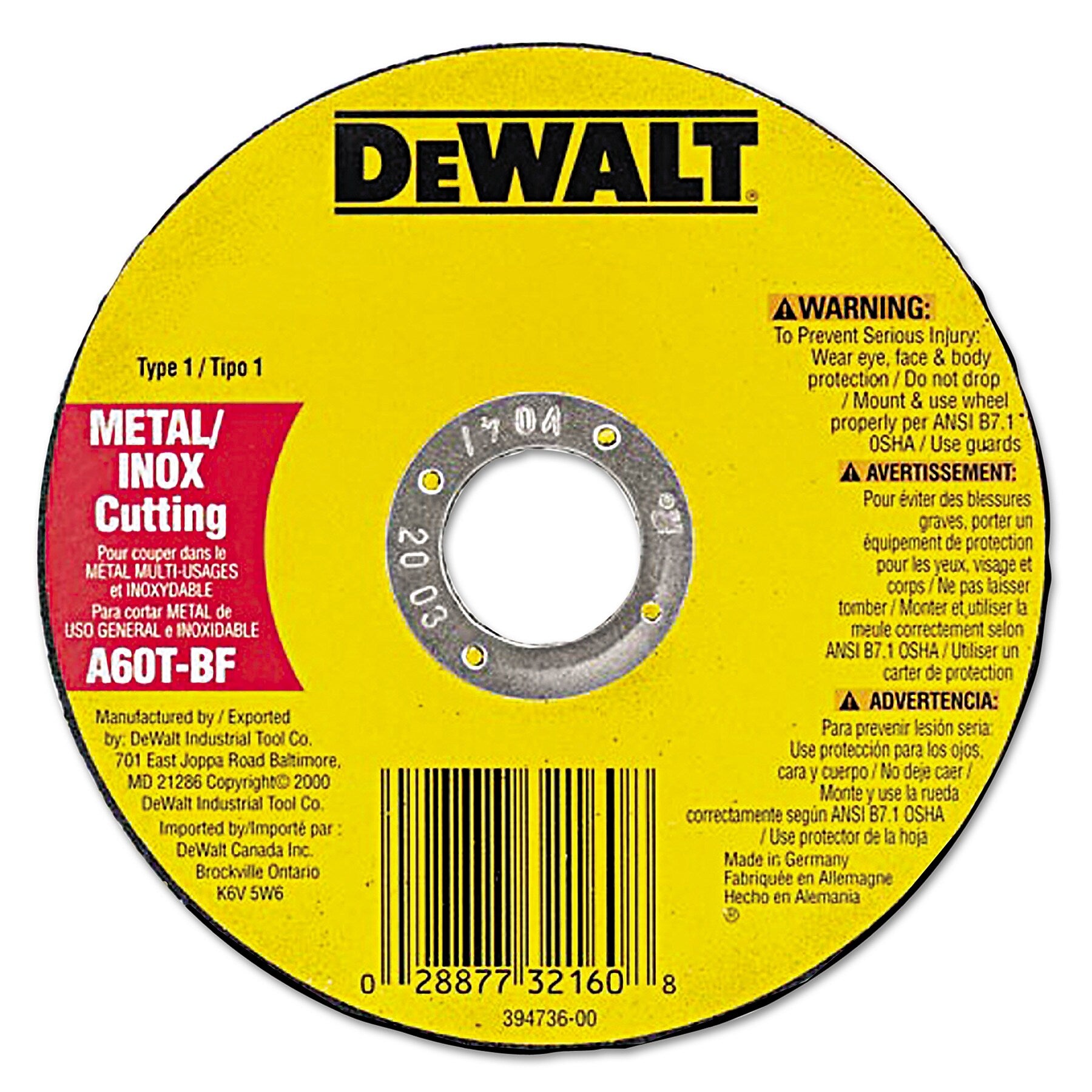 DeWalt DW8062 High-Performance Metal-Cutting Wheels, 4 1/2in x .045in, 7/8in Arbor