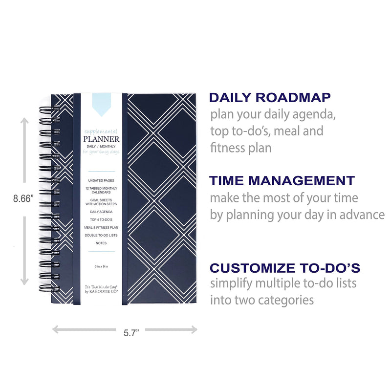 Kahootie Co Daily Planner For Your Busy Days, 6" x 9", Navy Diamonds (ITKDND)