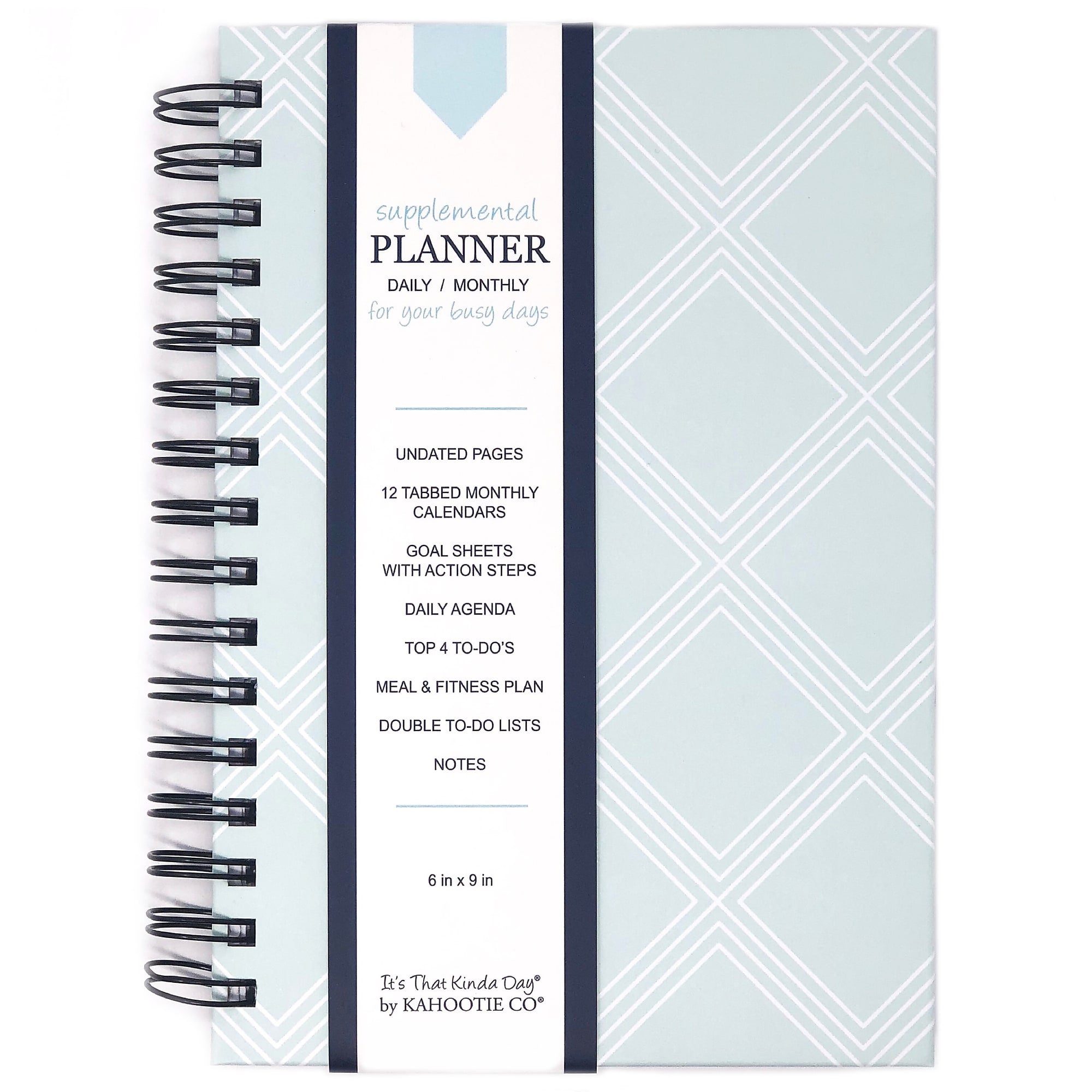 Kahootie Co. Daily Planner For Your Busy Days  5.5"x8.5", Teal Diamonds (ITKDTD)