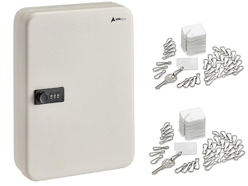 AdirOffice 48-Key Cabinet with Combination Lock and Key Tags, White (682-48-WHI-689-PKG)