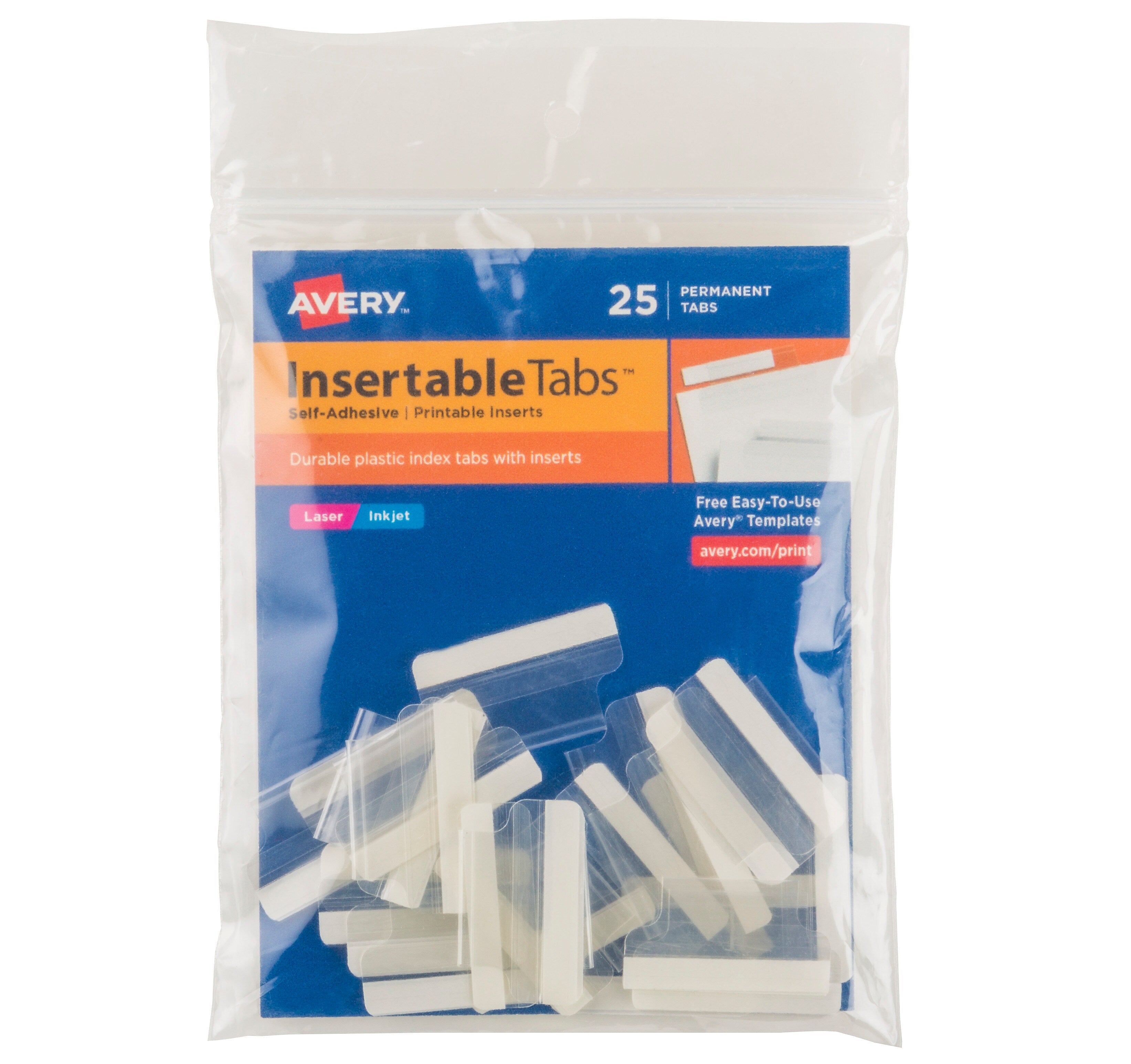 Avery Self-Adhesive Tabs with Printable Inserts, 1", Clear, 25/Pack (16221)