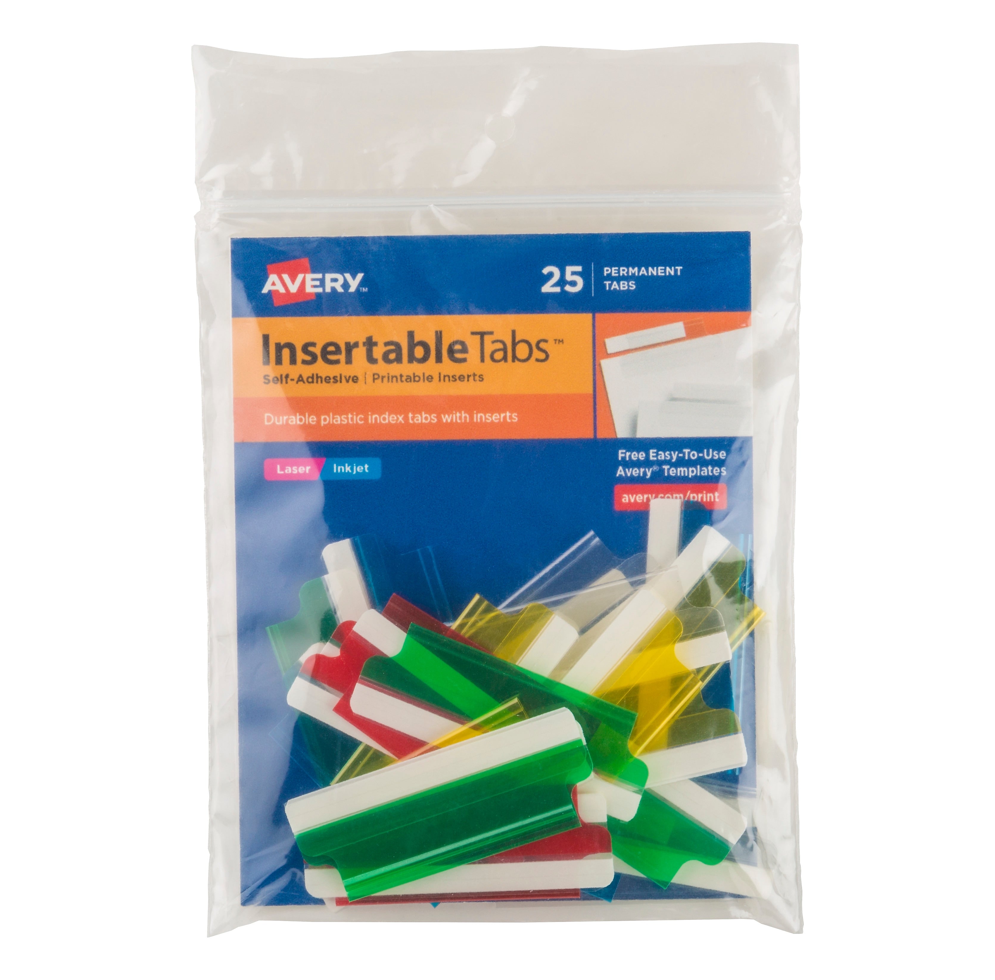 Avery Self-Adhesive Index Tabs with Printable Inserts, 2" Assorted Tabs, 25/Pack ( 16239)