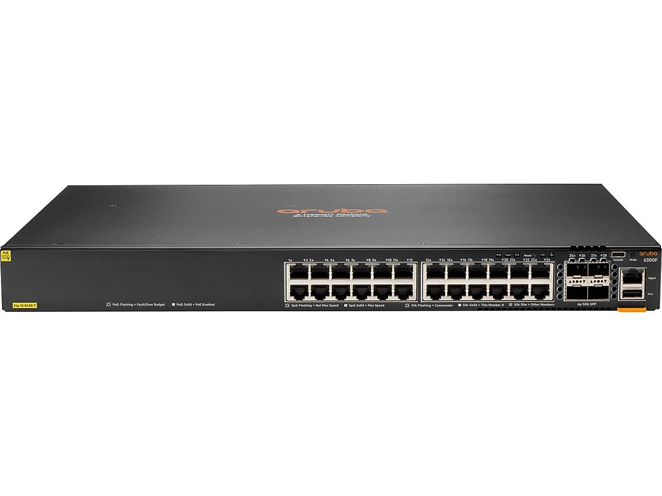 Aruba 6300F 24-Port Gigabit Ethernet Managed Switch, 10/100/1000 Mbps, Black (JL666A#ABA)