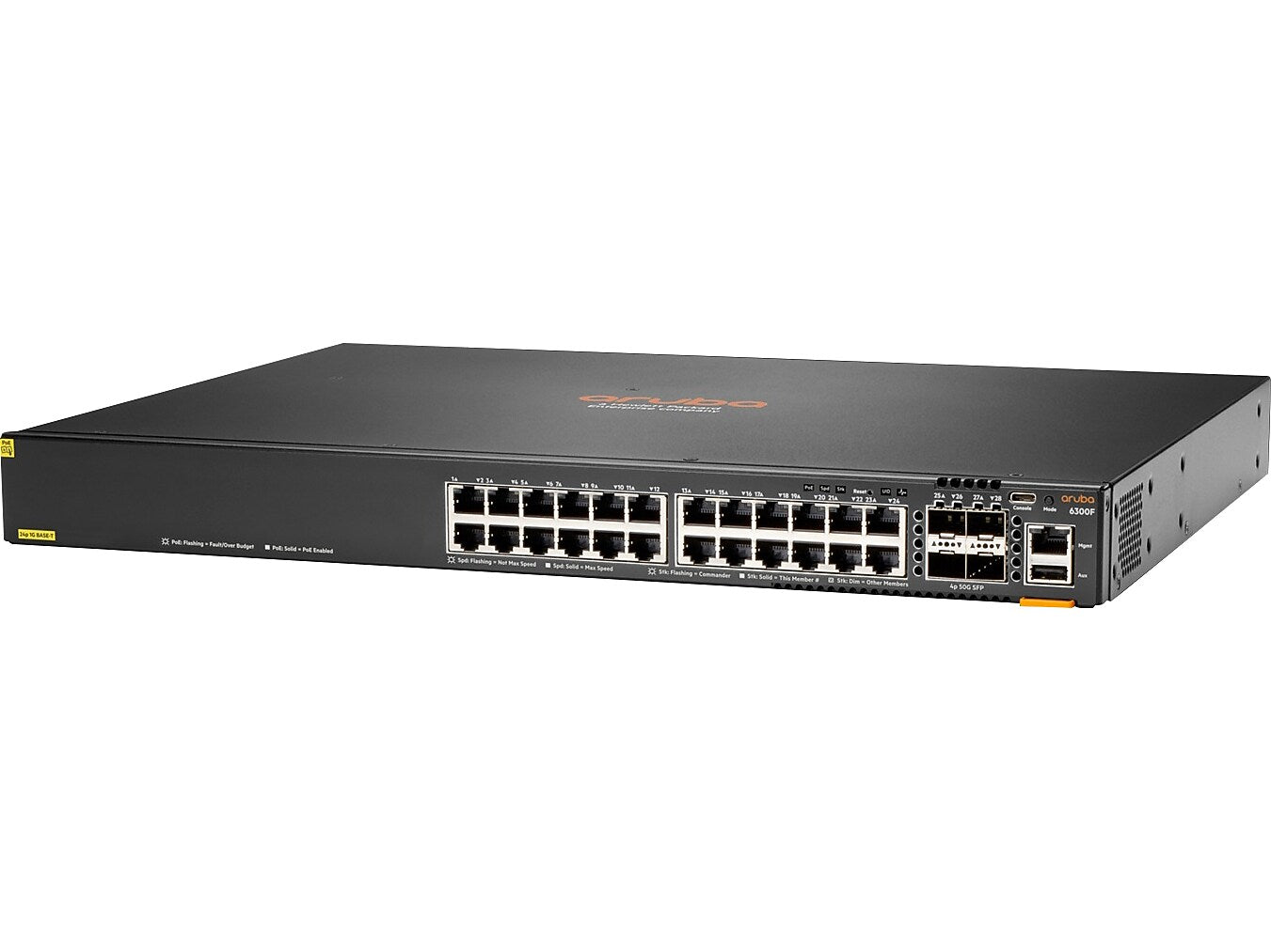 Aruba 6300F 24-Port Gigabit Ethernet Managed Switch, 10/100/1000 Mbps, Black (JL666A#ABA)