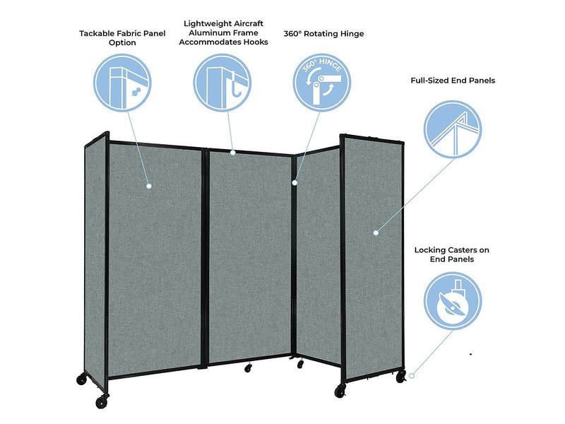 Versare The Room Divider 360 Freestanding Mobile Partition, 72"H x 234"W, Ocean Fabric (1172715)