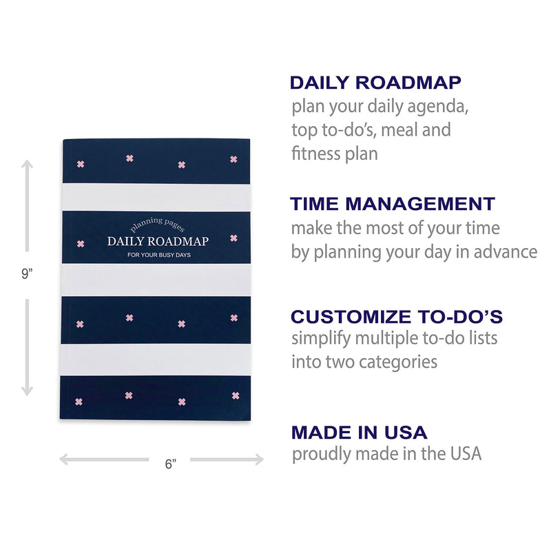 Kahootie Co Daily Planner For Your Busy Days, 6" x 9", Navy Stripe (ITKDNS)