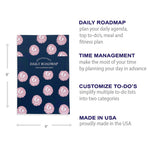 Kahootie Co Daily Planner For Your Busy Days, 6" x 9", Navy Pink Polka Dots (ITKDNPPD)