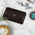 JAM Paper® Italian Leather Business Card Holder Case with Round Flap, Dark Brown, Sold Individually (2233317454)