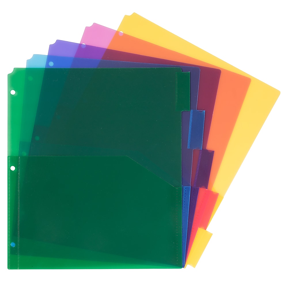 JAM Paper® Plastic Index Tab Dividers with Double Pockets, 5-Tab, 9 3/4 x 11 1/2, Multicolor (375032920)