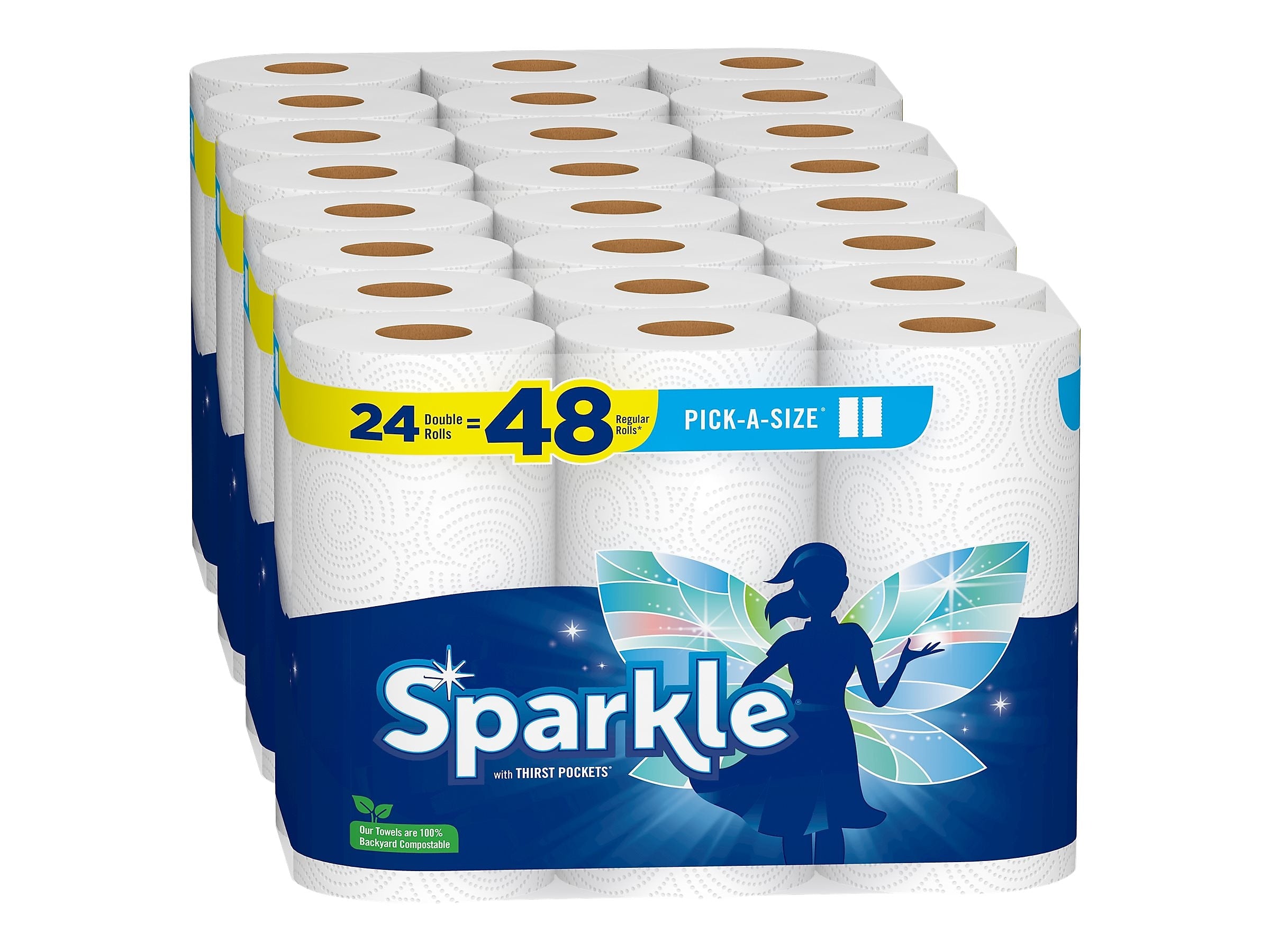 Sparkle Pick-A-Size with Thirst Pockets Double Roll Paper Towels, 2-ply, 110 Sheets/Roll, 24 Rolls/Pack (22264/50)