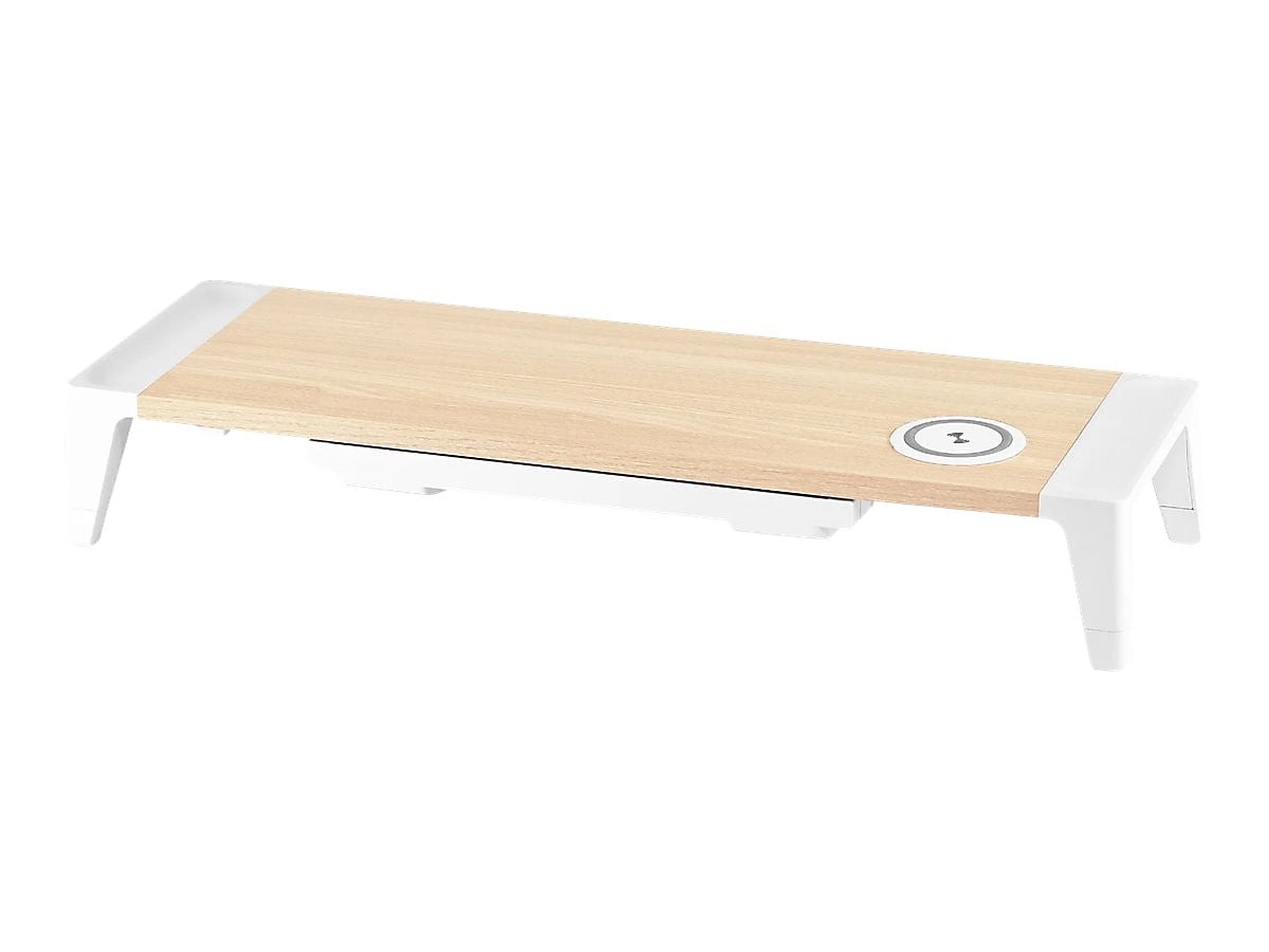 Bostitch Adjustable Monitor Stand with Wireless Charging Pad, Light Wood/White (STND-2408WH)