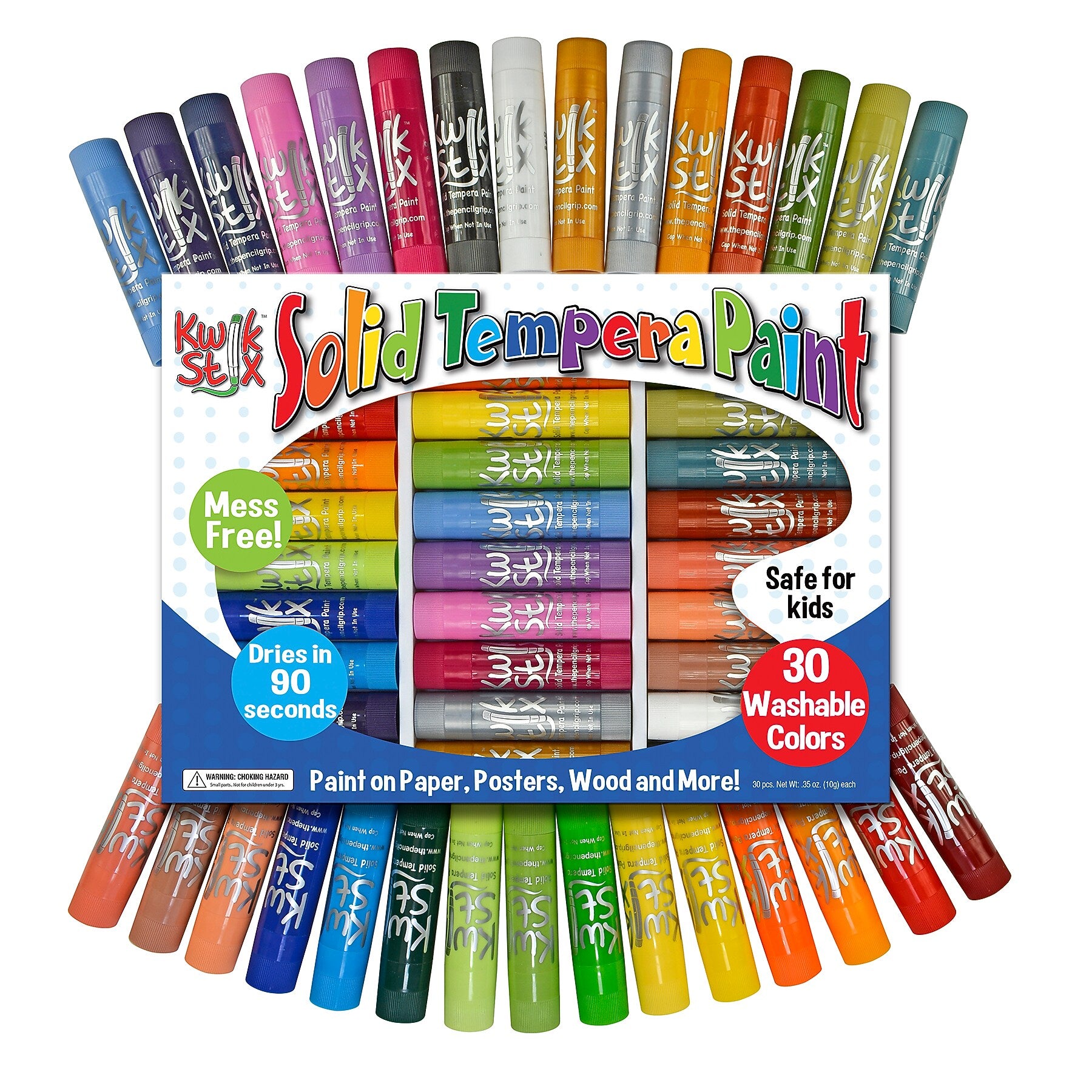 The Pencil Grip Kwik Stix Tempera Paint, Assorted Colors, 30/Pack (TPG681)