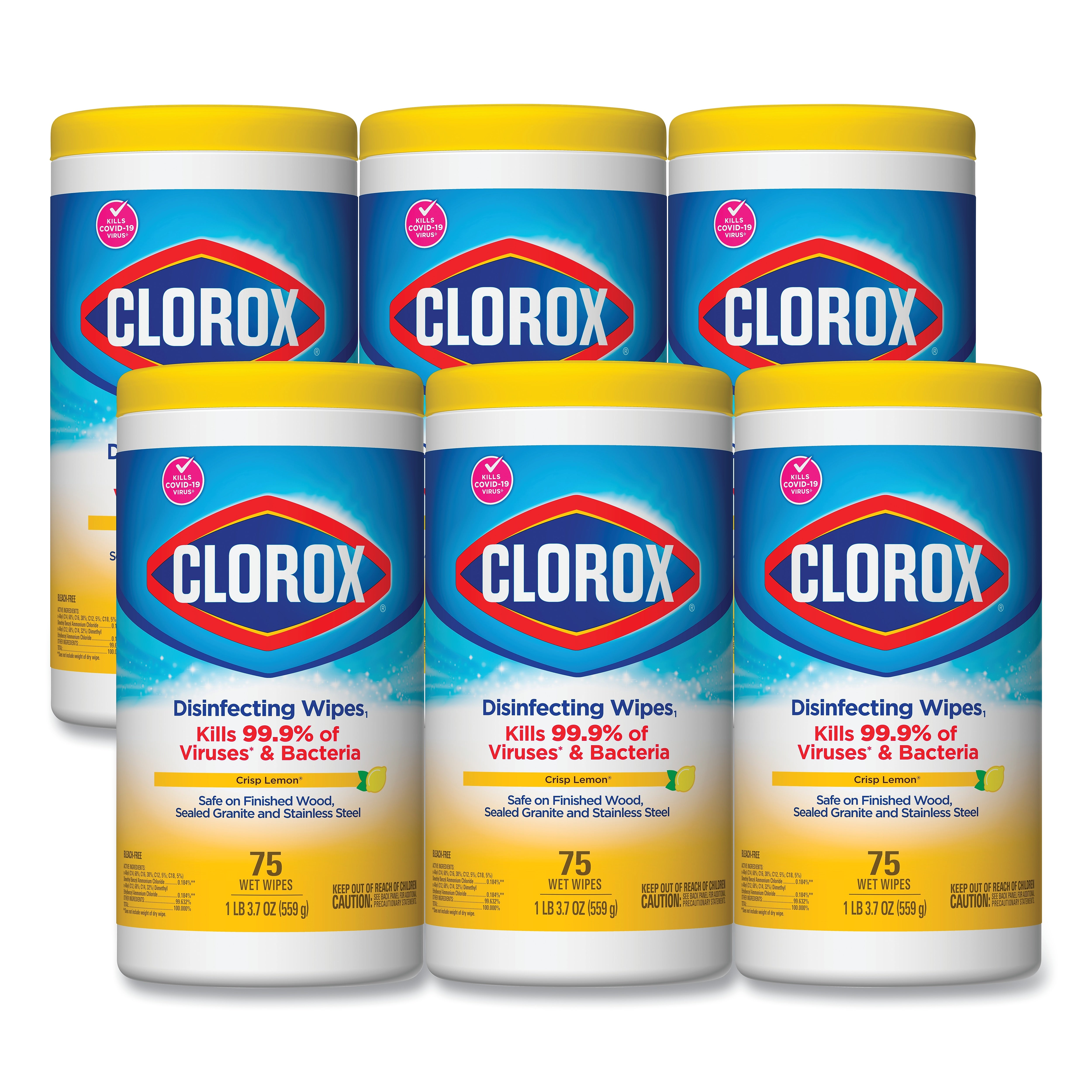 Clorox Disinfecting Wipes, Crisp Lemon, 75/Canister, 6 Canisters/Carton