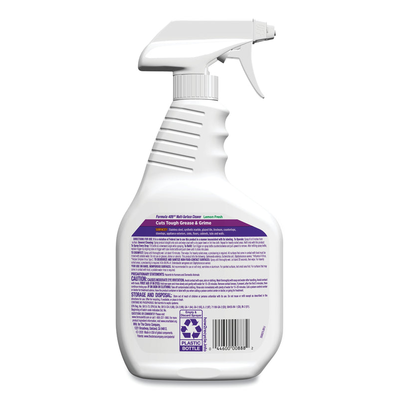 Formula 409 Disinfecting Multi-Surface Cleaner, Lemon Scent, 32 oz. Spray Bottle, 9/Carton (CLO30954)