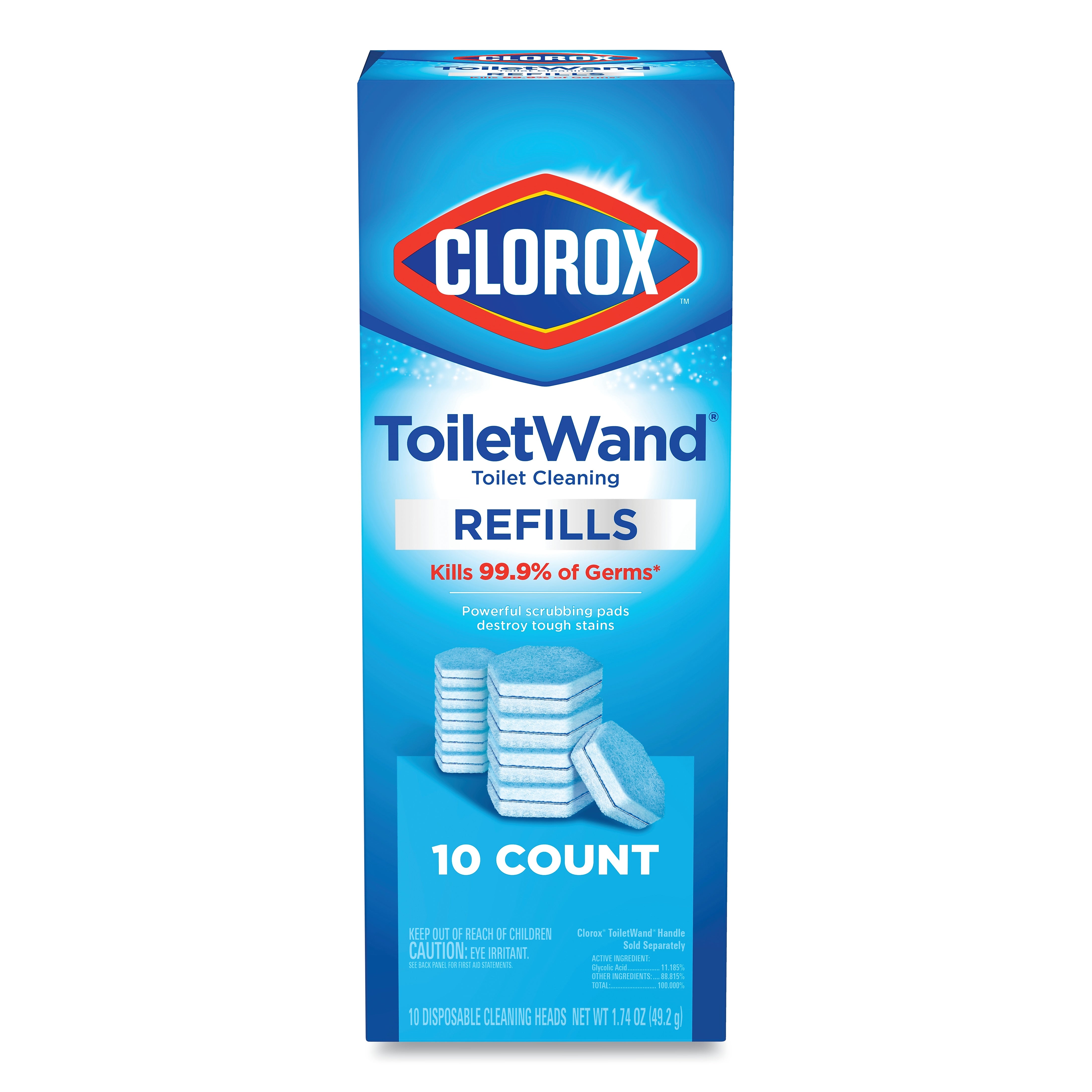Clorox Disinfecting ToiletWand Refill Heads, Blue/White, 10/Pack, 6 Packs/Carton