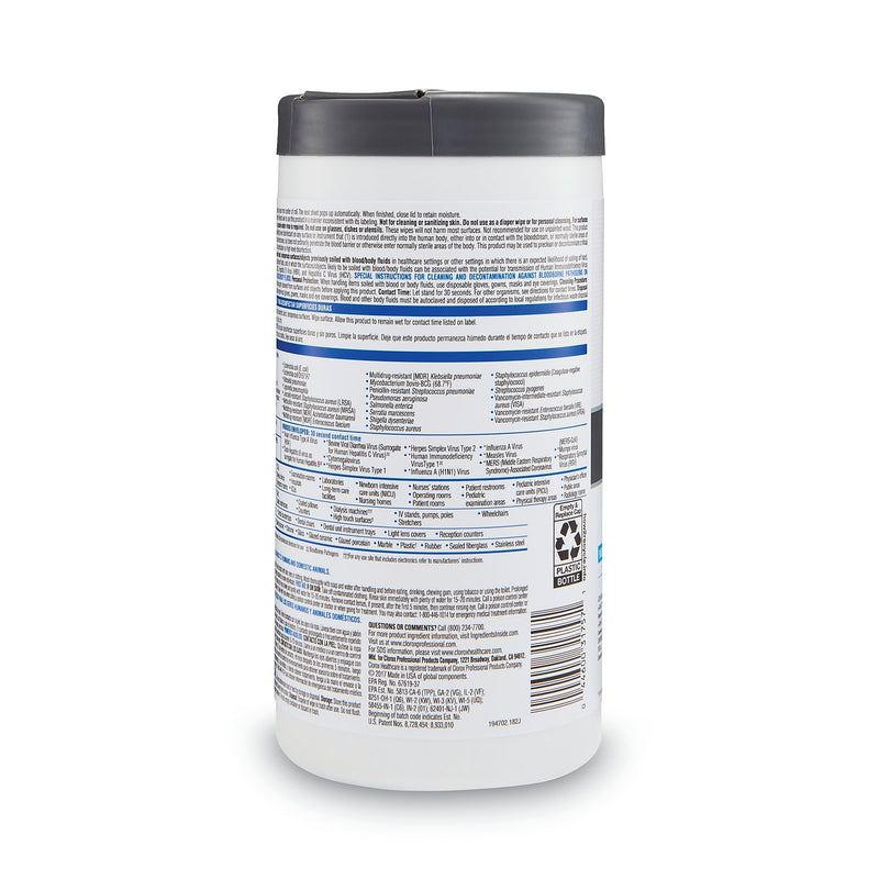 Clorox Healthcare VersaSure Disinfecting Wipes, 1-Ply, 6.75" x 8", White, 85/Canister, 6 Canisters/Carton