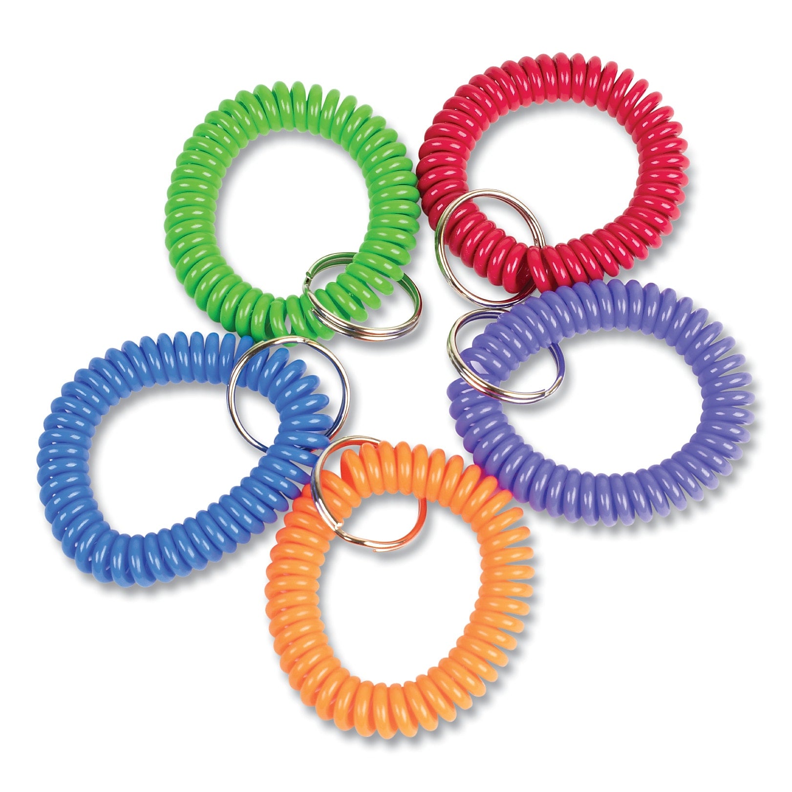 CONTROLTEK Wrist Key Coil Key Organizers, Blue; Green; Orange; Purple; Red, 10/Pack