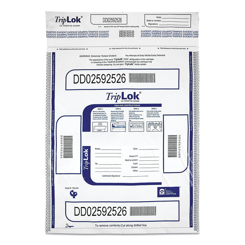 TripLOK Deposit Bag, Plastic, 12 x 16, White, 100/Pack (CNK585043)