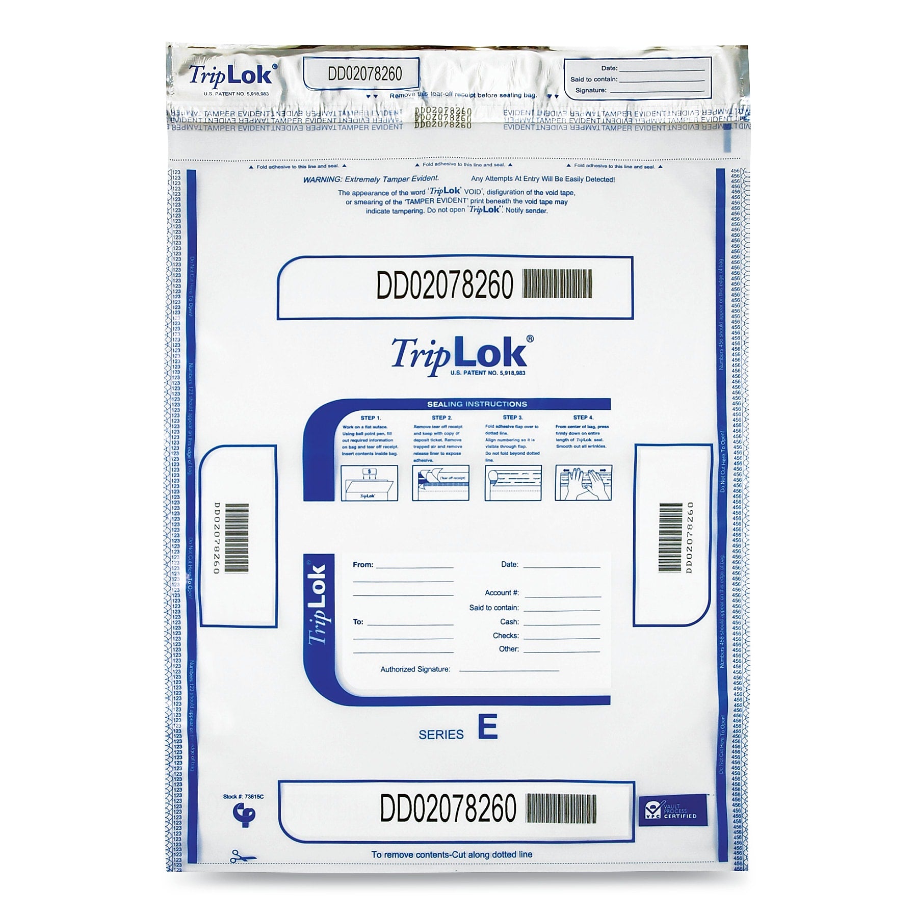 TripLOK Deposit Bag, Clear/Blue, 250/Carton (CNK585048)