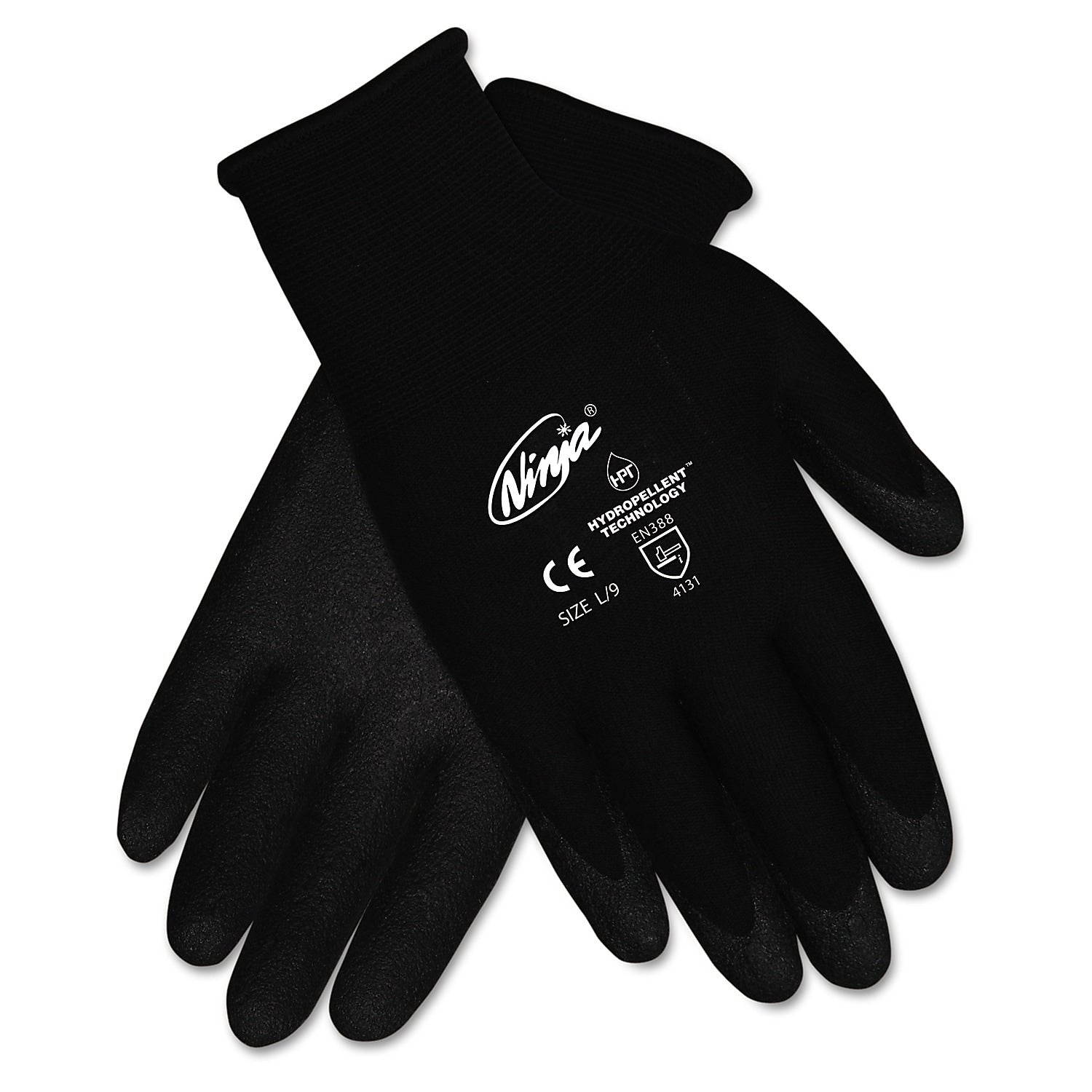 MCR Safety Ninja HPT PVC Coated Nylon Gloves, Medium, Black, 12 Pair/Box