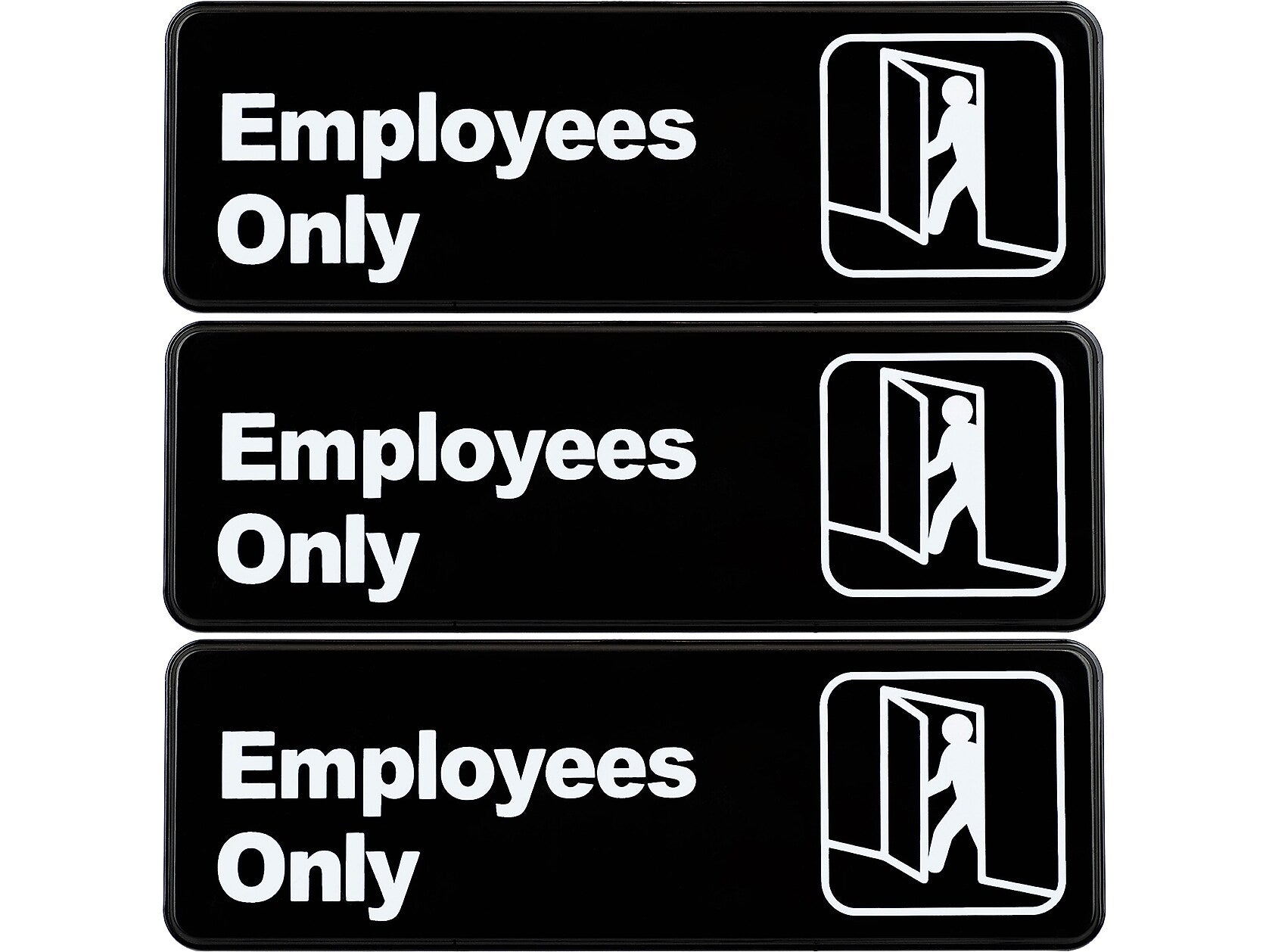Excello Global Products Employees Only Indoor/Outdoor Wall Sign, 9" x 3", Black/White, 3/Pack (EGP-HD-0050-S)