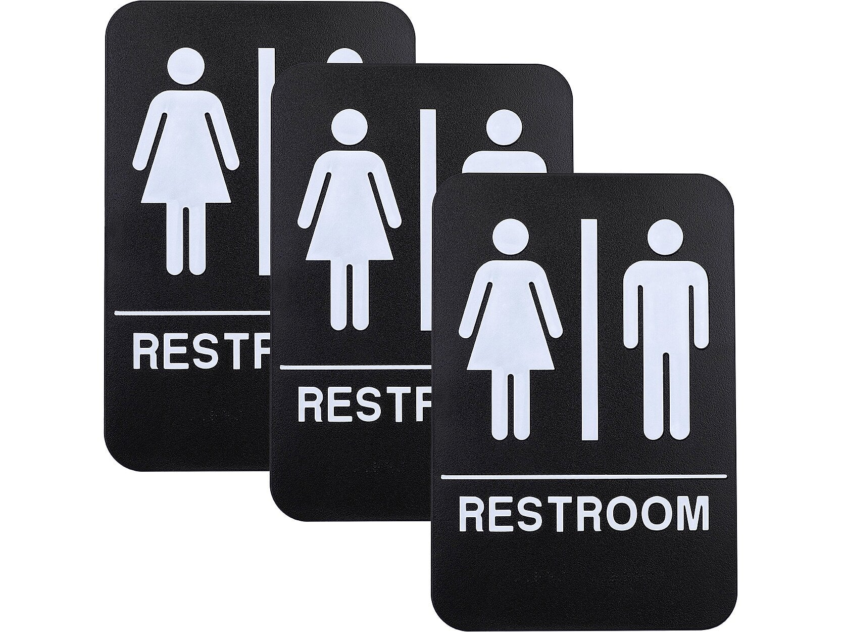 Excello Global Products Indoor/Outdoor Restroom Wall Sign with Braille Text, 6" x 9", Black/White, 3/Pack (EGP-HD-0275-S)