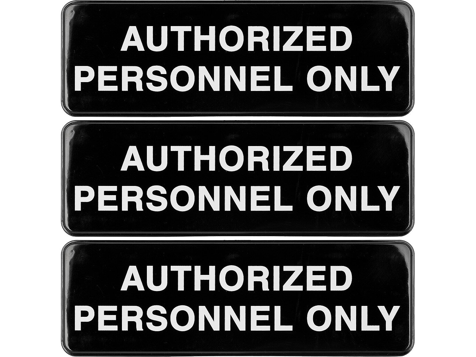 Excello Global Products Authorized Personnel Only Indoor/Outdoor Wall Sign, 9" x 3", Black/White, 3/Pack (EGP-HD-0262-S)