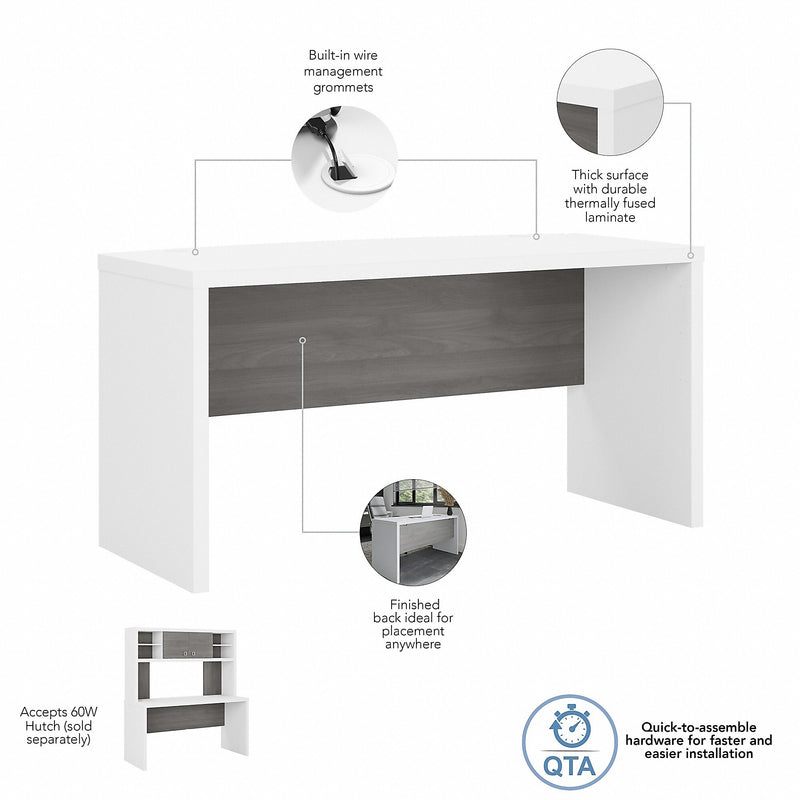 Bush Business Furniture Echo 60"W Credenza Desk, Pure White/Modern Gray (KI60506-03)