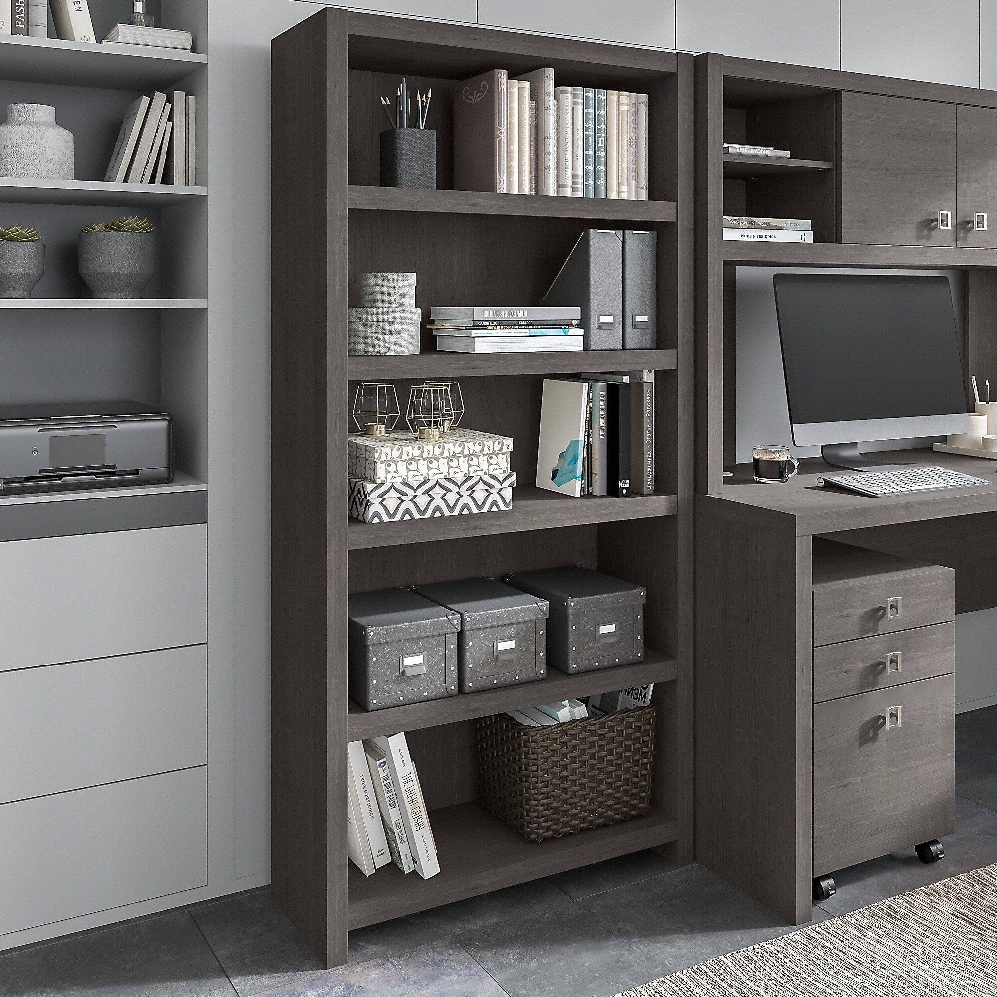 Bush Business Furniture Echo 5 Shelf Bookcase, Charcoal Maple (KI60304-03)
