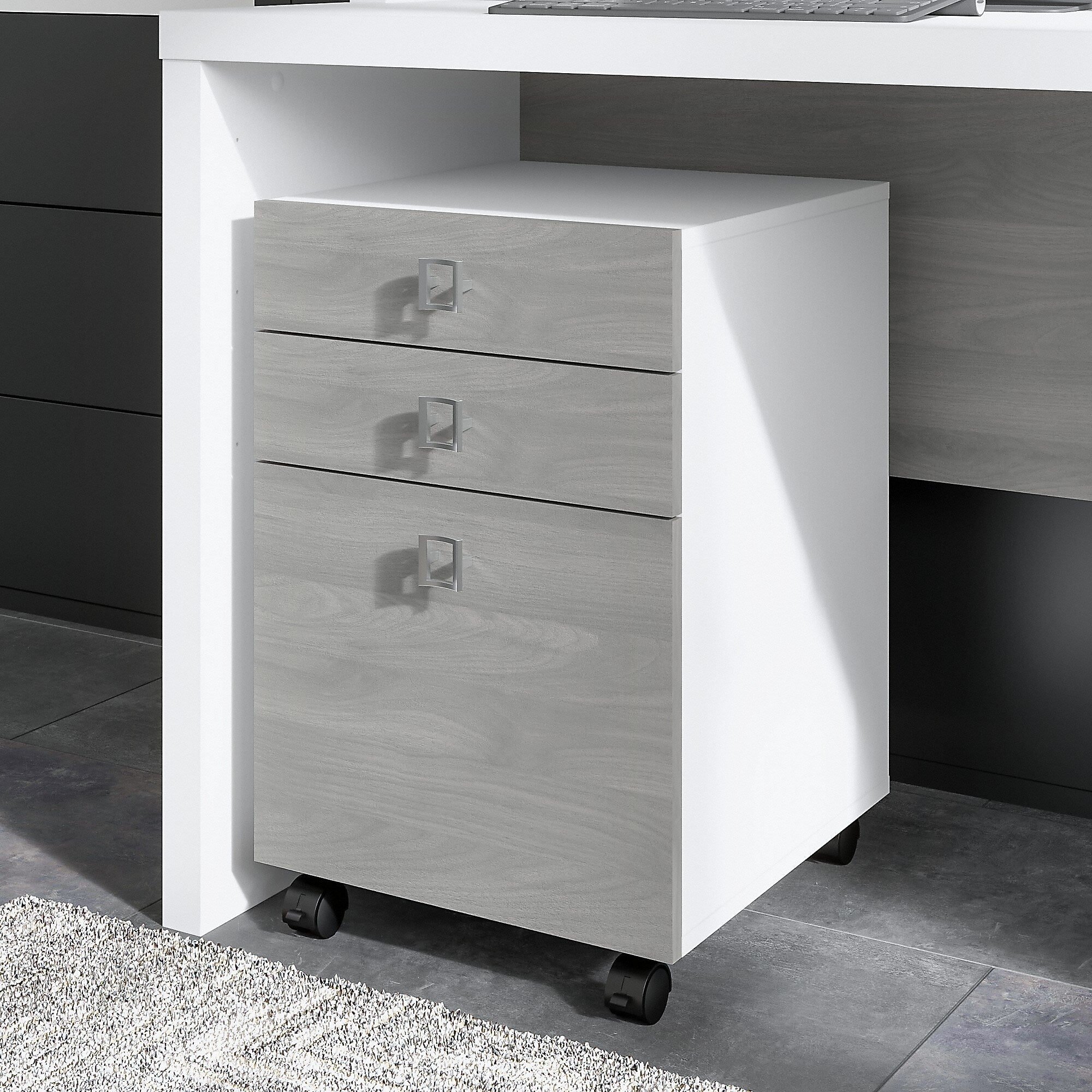 Bush Business Furniture Echo 3 Drawer Mobile File Cabinet, Pure White/Modern Gray (KI60501-03)