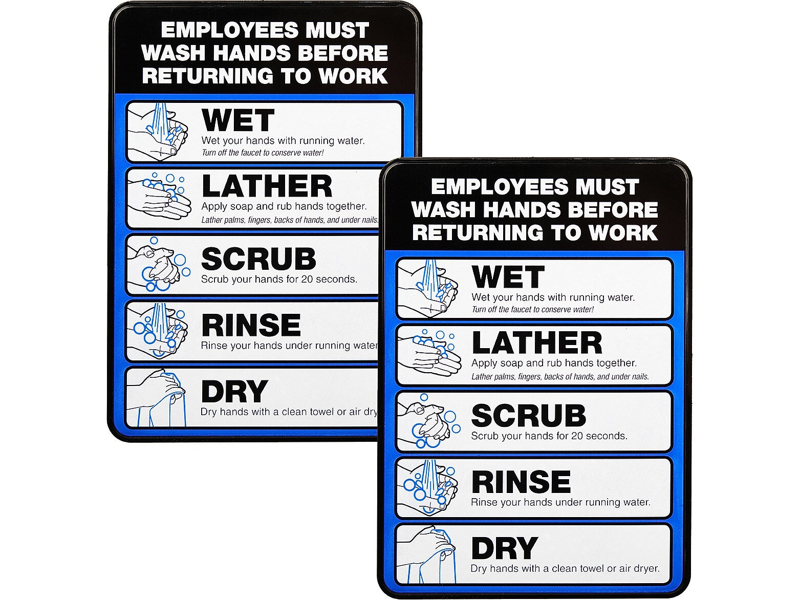 Excello Global Products Employees Must Wash Hands Indoor Wall Sign, 5" x 7", Multicolor, 2/Pack (EGP-HD-0171-S)