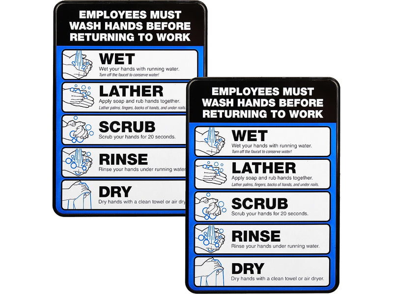 Excello Global Products Employees Must Wash Hands Indoor Wall Sign, 5" x 7", Multicolor, 2/Pack (EGP-HD-0171-S)
