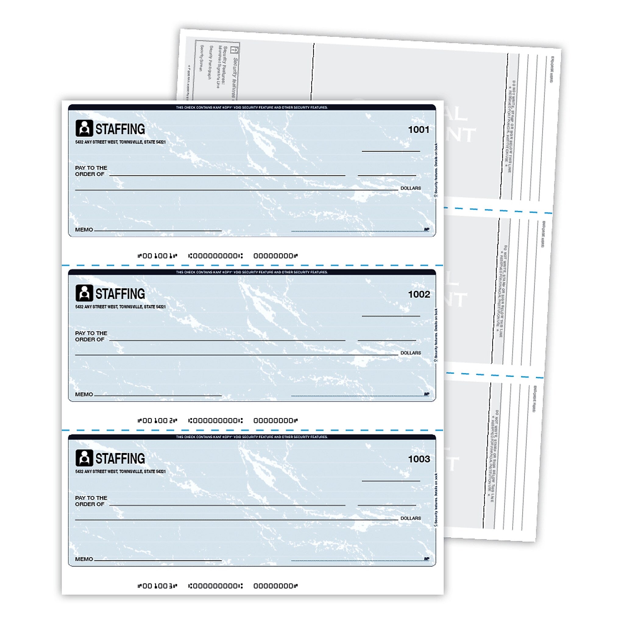 Blanks USA Kan't Kopy 8.5" x 11" Security Check On Top, 60 lbs., Blue, 1500 Sheets/Pack (SC450BL)