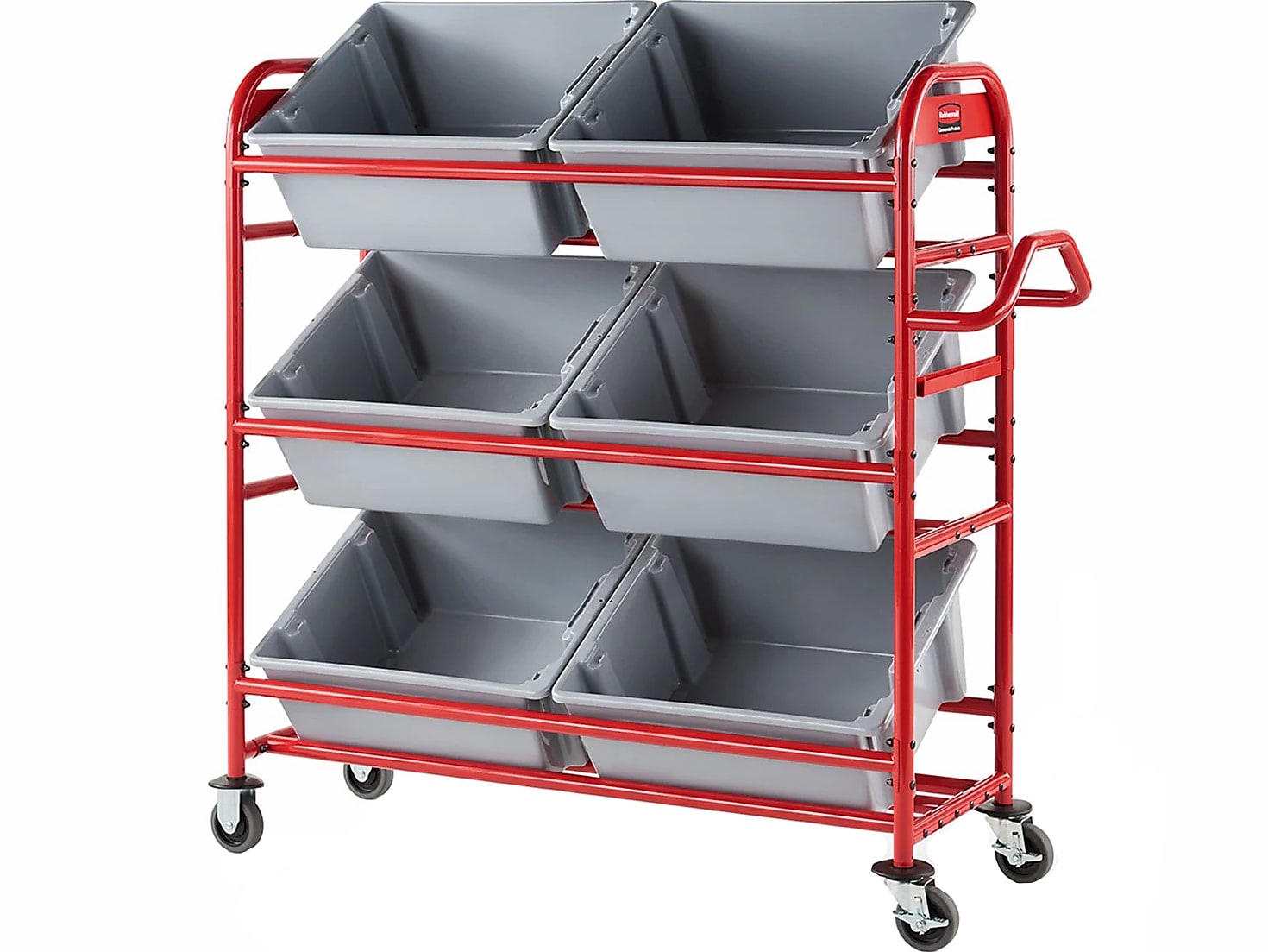Rubbermaid 3-Shelf Metal Tote Picking Cart, Red (2144269)