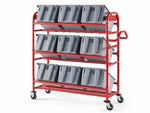 Rubbermaid 3-Shelf Metal Tote Picking Cart, Red (2144269)