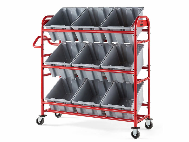 Rubbermaid 3-Shelf Metal Tote Picking Cart, Red (2144269)