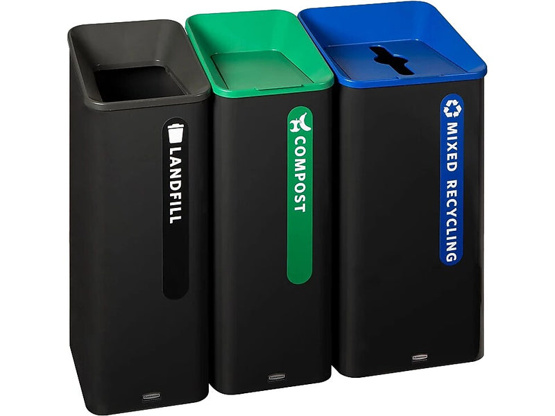 Rubbermaid Sustain Recycling Station, 15 Gallon, Black/Green (2078991)