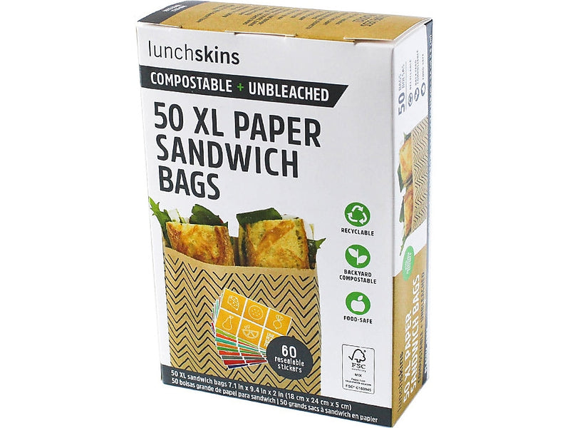 LunchSkins Chevron XL Sandwich Bag with Resealable Stickers, Kraft/Black, 50/Box (860000586764)