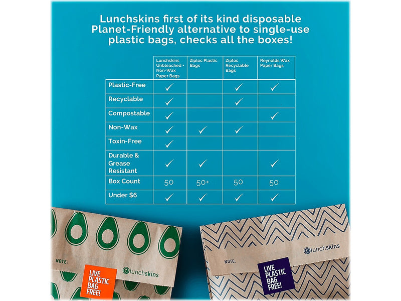 LunchSkins Chevron XL Sandwich Bag with Resealable Stickers, Kraft/Black, 50/Box (860000586764)