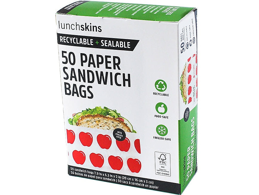 LunchSkins Apple Peel & Seal Sandwich Bag with Closure Strip, White/Red, 50/Box (854735005911)