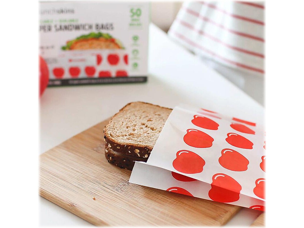 LunchSkins Apple Peel & Seal Sandwich Bag with Closure Strip, White/Red, 50/Box (854735005911)