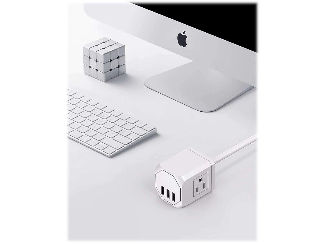LAX Gadgets 3-Outlet 3-USB Port Surge Protector, 5', White (OUT3X3WH)